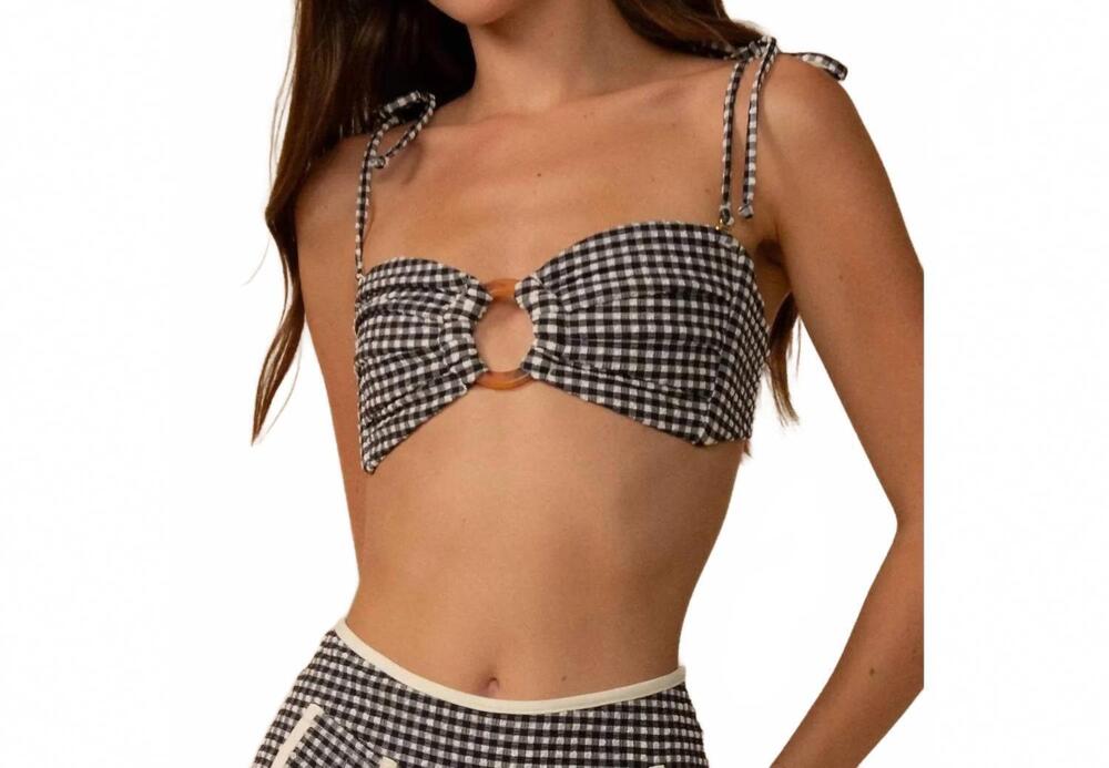 NEW MONTCE gingham tori ties bandeau bikini top in black & white